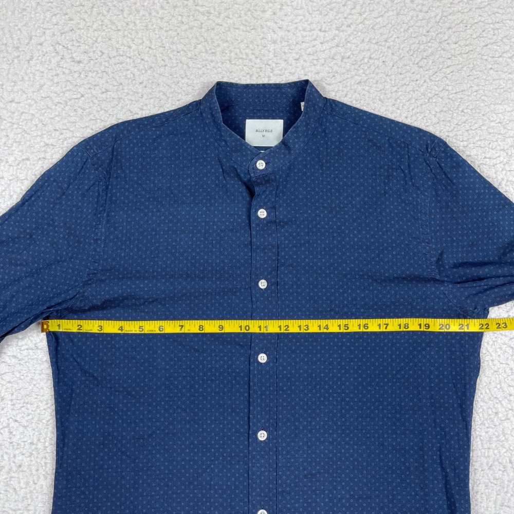 Billy Reid Shirt Mens Medium Blue Slim Fit Band Collar Microprint Made in Italy - Picture 5 of 9